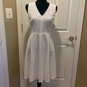 Halogen White Eyelet Overlay Cotton Dress NWT